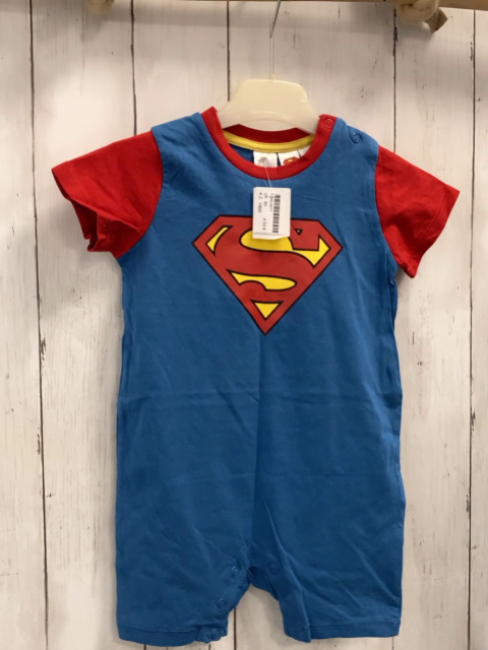 H&M  Playsuit Gr. 80  blau rote Ärmel Superman 