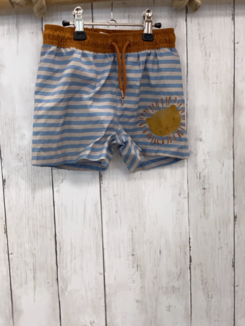   Badeshorts  Gr. 98  hellblau beige Streifen brauner Bund Tierkopf 
