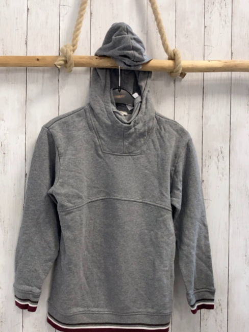 Esprit  Pullover  Gr. 152  grau Kapuze grau weinrot weiß brauner Streifenbund 