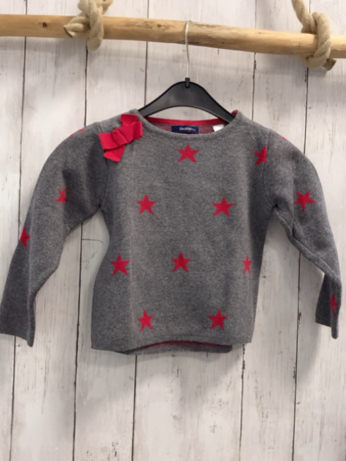 Okaidi Pullover  Gr. 98  grau Strick rote Sterne + Schleife 