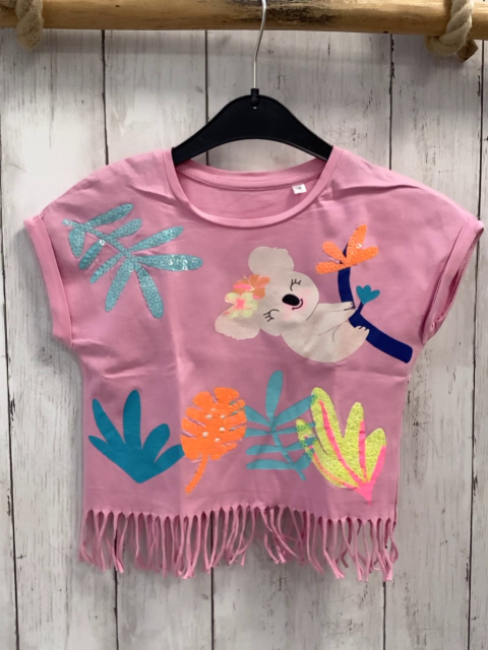   T-Shirt  Gr. 104  rosa Fransensaum Glitzerkoalabär Pailettenblätter 
