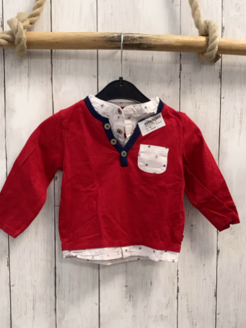 Obaibi  Langarmshirt  Gr. 80  rot blauer Bund mit Knopfleiste weißer Hemdeinsatz 