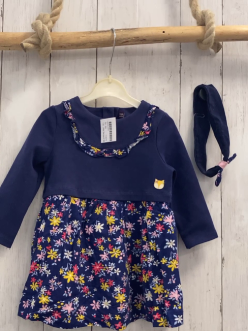 2tlg Sergent Major  Kleid + Stirnband  Gr. 80  blau Blumen 