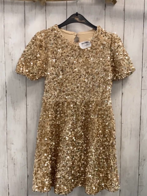   Kleid  Gr. 122/128  golden mit goldenen Pailetten 