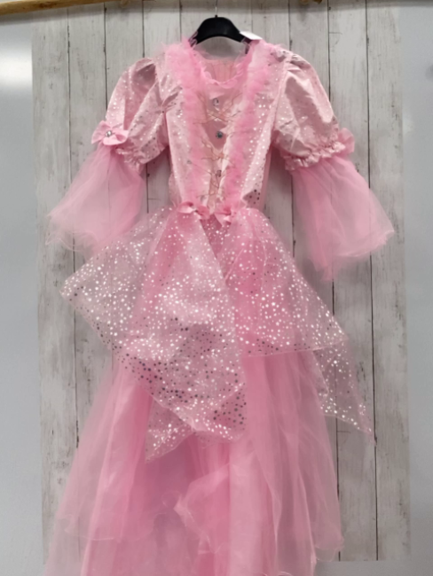 Karnevalwiertz  Karnevalkostüm  rosa Prinzessinnenkleid mit Tüll + silber Glitzersternen + Steinen 
