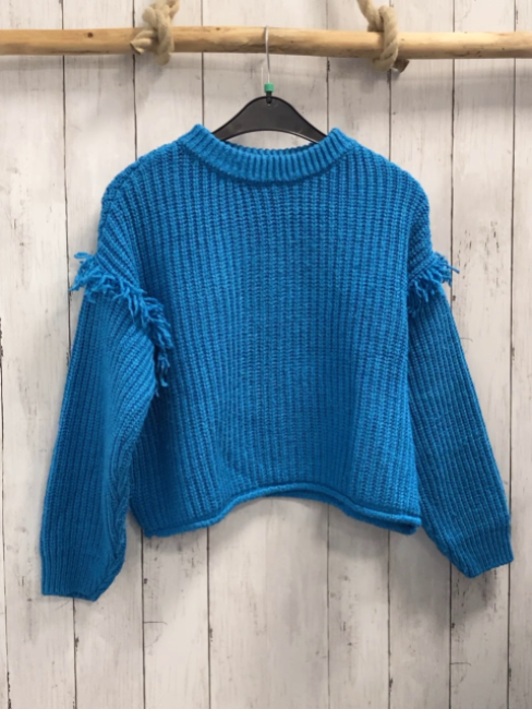Zara  Pullover  Gr. 158/164  helblau Strick Fransen 