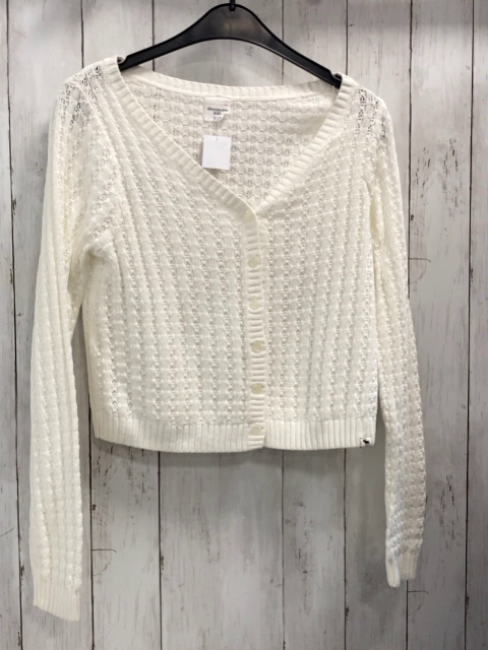 Abercrombie  Strickjacke  Gr. 158/164  weiß Rippen mit Lochmuster 