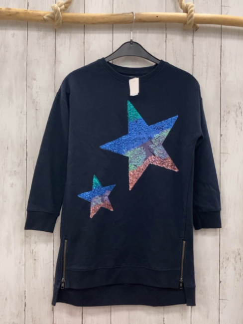 Next  Kleid  Gr. 140  blau bunte Sterne mit Pailetten 