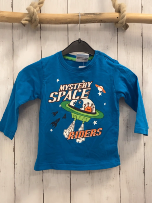   Langarmshirt Gr. 92  blau Ufo Schrift 