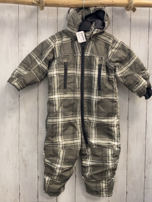 H&M  Winteroverall Gr. 86  oliv grau weiß kariert graues Fleecefutter 