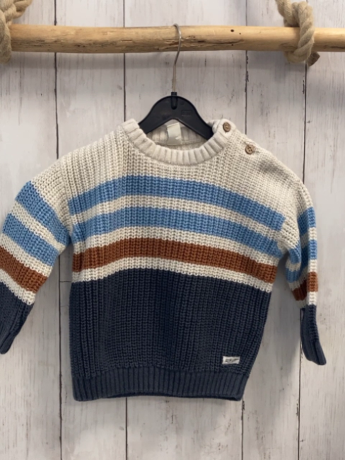   Pullover  Gr. 86  weiß hellblau braun graue Streifen Strick 