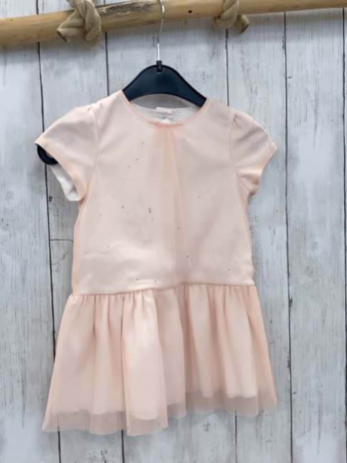 Petit Bateau  Kleid  Gr. 80  weißes Unterkleid lachs transparentes Übekleid mit silber Glitzersternen 