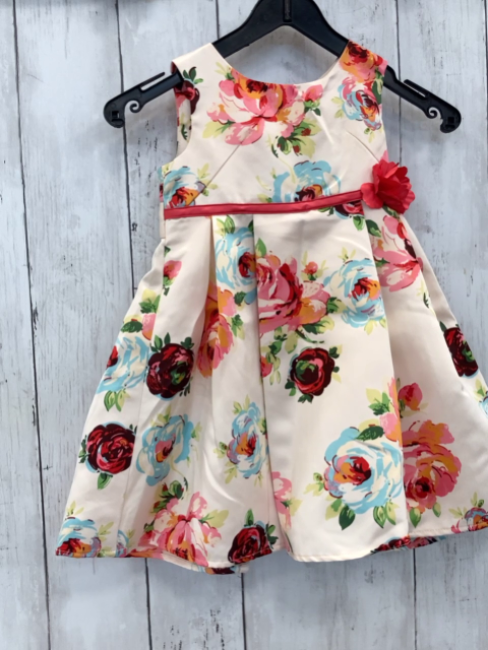 Monsoon  Kleid  Gr. 68  creme Blumen rote Rosette 