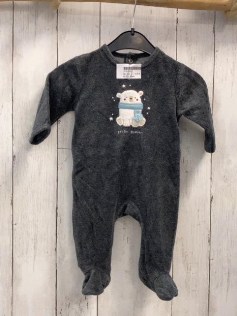 Kiabi Strampler  Gr. 62  grau Nicky Bär mit hellblauem Schal