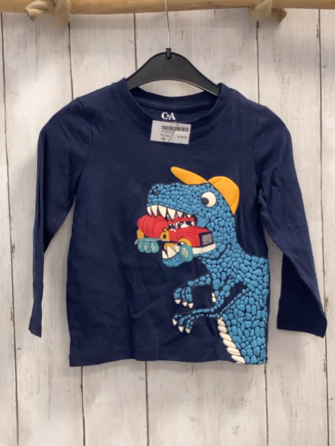  Langarmshirt  Gr. 92  blau Dino mit Auto 