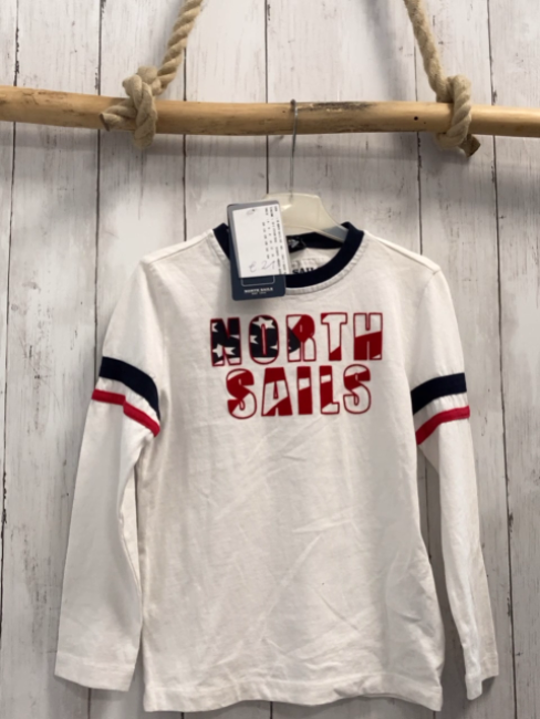 neu North Sails  Langarmshirt  Gr. 116  weiß blau rote Streifen + Schrift NP 21 € 