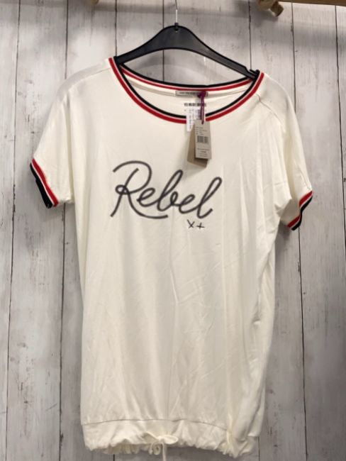 neu Blue Rebel  T-Shirt  Gr. 170/176  weiß schwarz rot weißer Streifenbund Schrift NP 24,99€