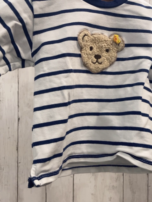 Steiff  Pullover  Gr. 74  weiß blaue Streifen Plüschbbärenkopf 