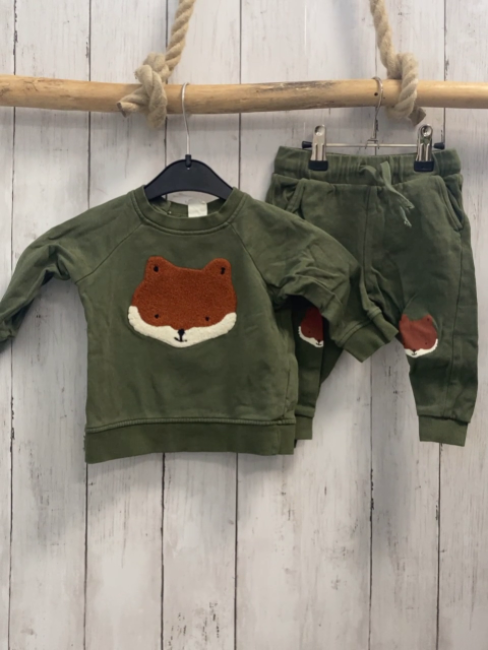 2tlg H&M  Pullover + Jogginghose  Gr. 74  kiwi Fuchsköpfe 