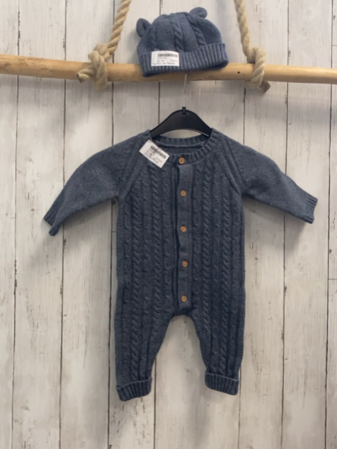 2tlg George  Overall + Mütze  Gr. 68  blau Strick Zöpfe 