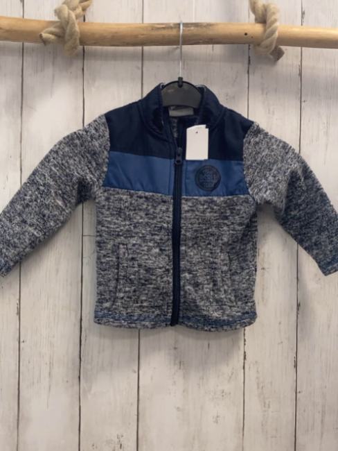   Strickjacke  Gr. 80  grau hellgrau meliert + blau + hellblauer Striefen 