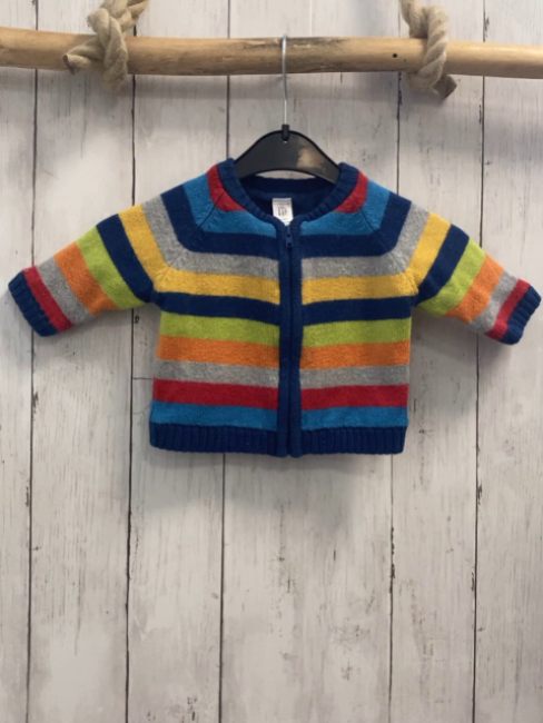 GAP  Strickjacke  Gr. 62  blau hellblau rot hellgrau gelb hellgrün orange Streifen 