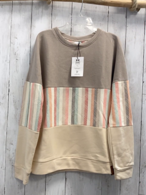 neu Shoko  Pullover  Gr. 164/170  sand beige + bunte Zackenstriefen 