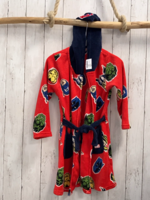   Bademantel Gr. 110  rot Plüsch Avengers blauer Bund + blaue Kapuze 