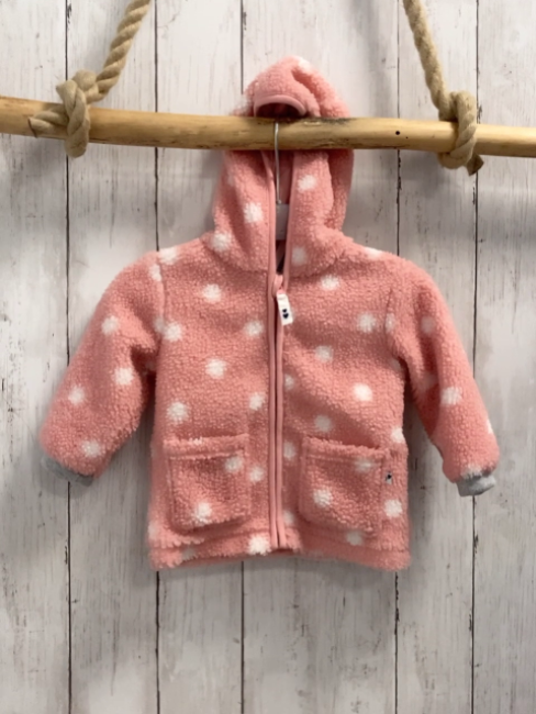   Teddyjacke Gr. 74  rosa Kapuze weiße Punkte grauer Bund 