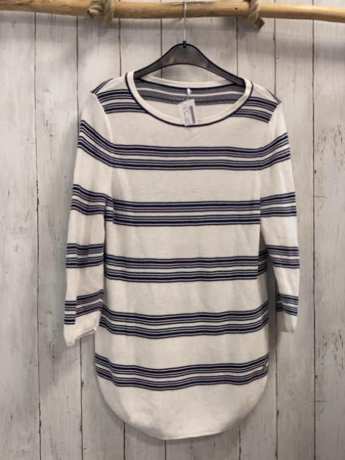 Gerry Weber  Pullover Gr. M  weiß blaue Streifen Rippen 