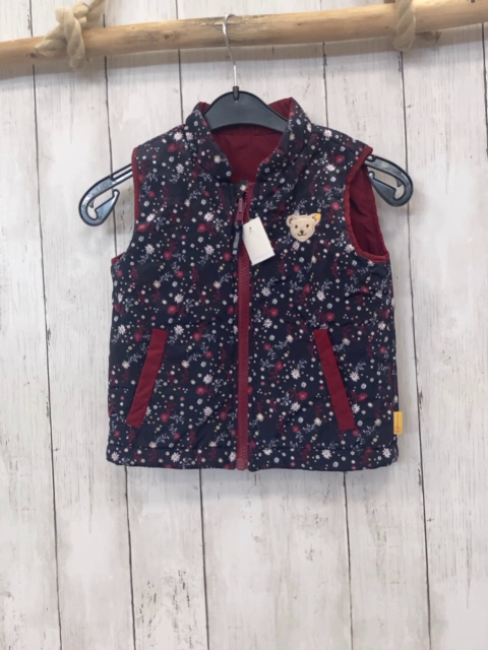 Steiff  Wendeweste  Gr. 98  grau Blumen weinroter Bund / weinrot 