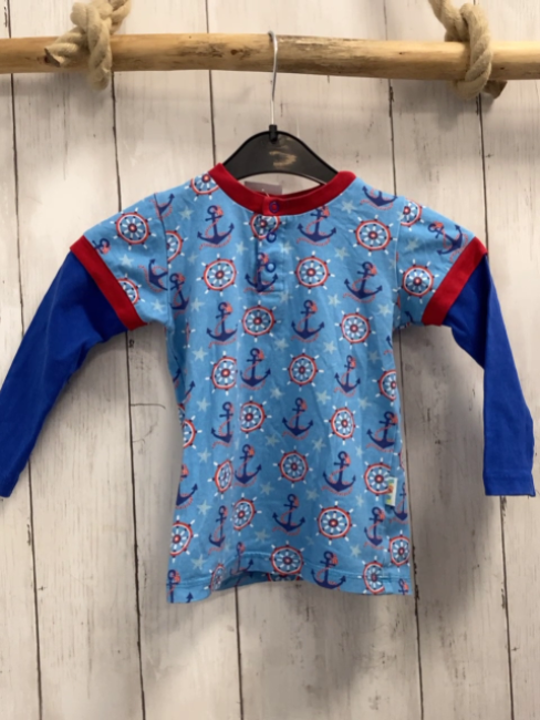 Babauba  Langarmshirt  Gr. 104  hellblau Anker Steuerräder blaue Ärmel 
