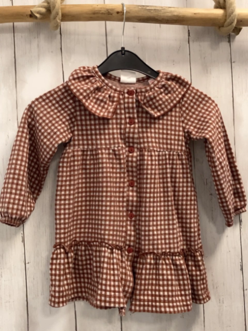 Zara  Kleid  Gr. 92  braun weiß kariert Rüschenkragen 