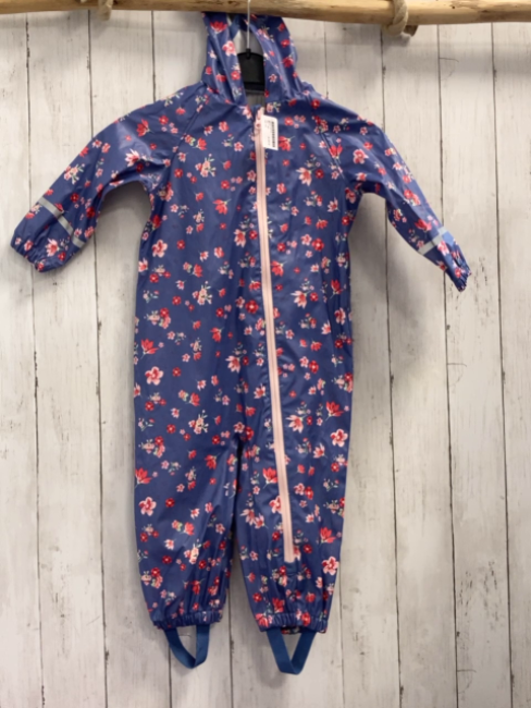   Regenoverall Gr. 92  blau Blumen rosa Reißverschluss 