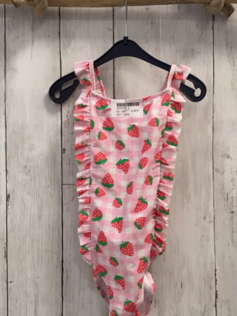 Zara  Badeanzug  Gr. 104  rosa weiß kariert Erdbeeren 