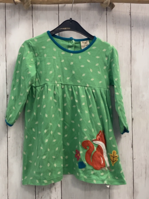 Frugi  Kleid  Gr. 92  hellgrün weiße Blätter Fuchs Blumen petrol Bund 