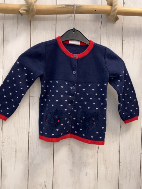  Strickjacke Gr. 86  blau weiße Herzen roter Bund
