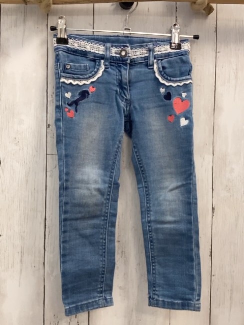  Hose Gr. 98  blau Jeans gestickte Herzen und Pferd weißes Band Bund verstellbar
