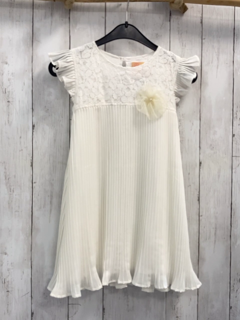  Kleid Gr. 116  weiß Spitzenoberteil Faltenrock