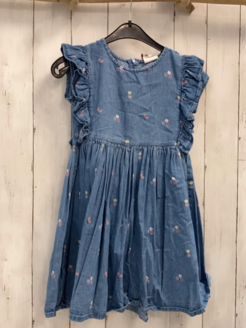  Kleid Gr. 128  blau Jeans Blumen