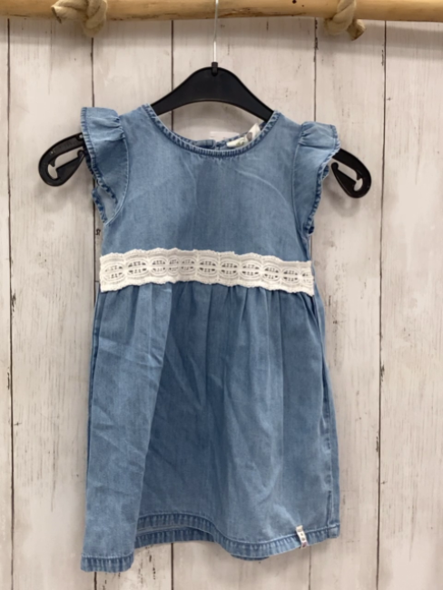  Kleid  Gr. 92  hellblau Jeansoptik Häkelband 