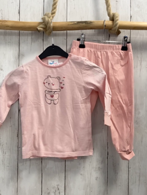 2tlg  Schlafanzug Gr. 86  weiß rosa gestreift Bär + rosa