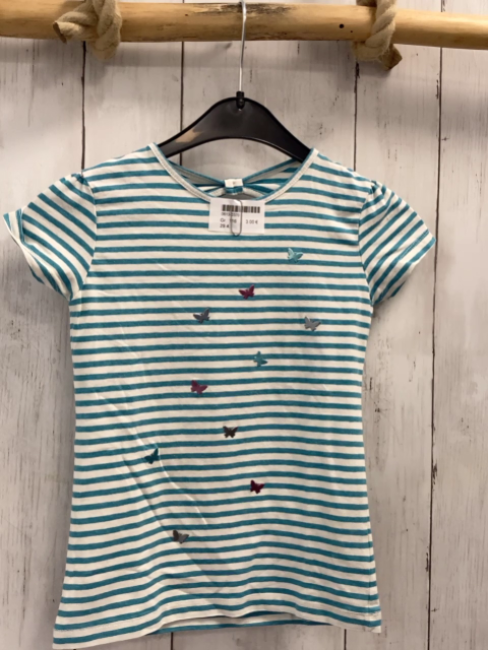  T-Shirt Gr. 116  blau weiß gestreift Schmetterlinge