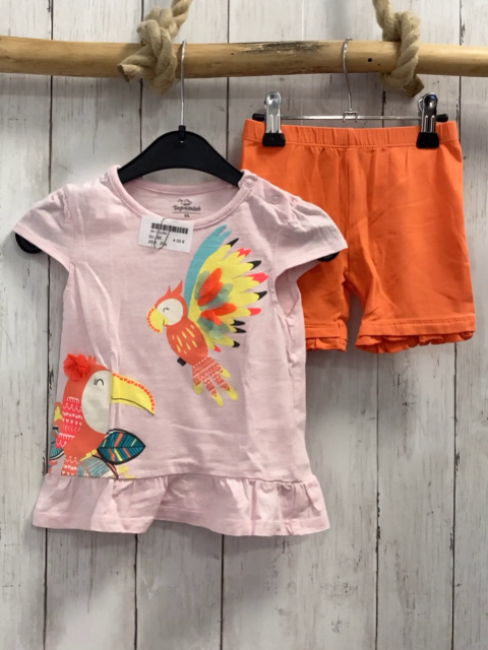 2tlg  T-Shirt + Shorts Gr. 86  rosa papagei + orange