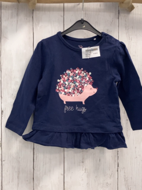  Langarmshirt Gr. 74  blau rosa Igel Blumen