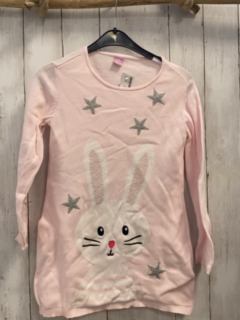 Longpullover  Gr. 128  rosa Strick Hase silber Glitzersterne 