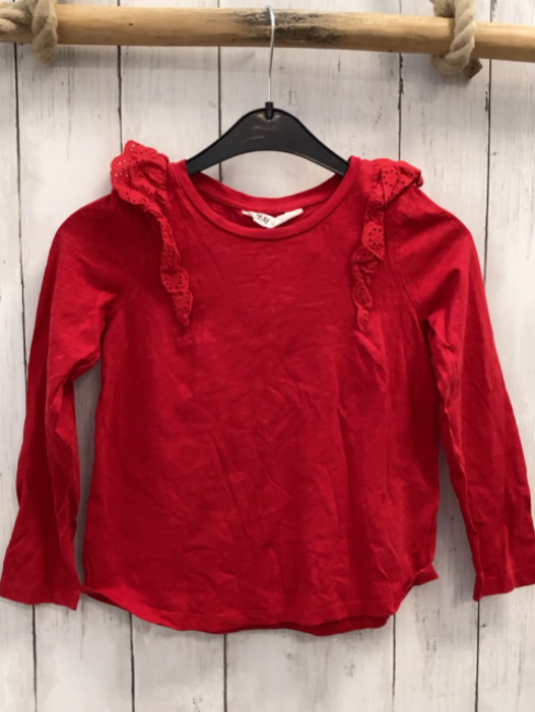 H&M  Langarmshirt  Gr. 122/128  rot Rüschen mit Lochstickerei