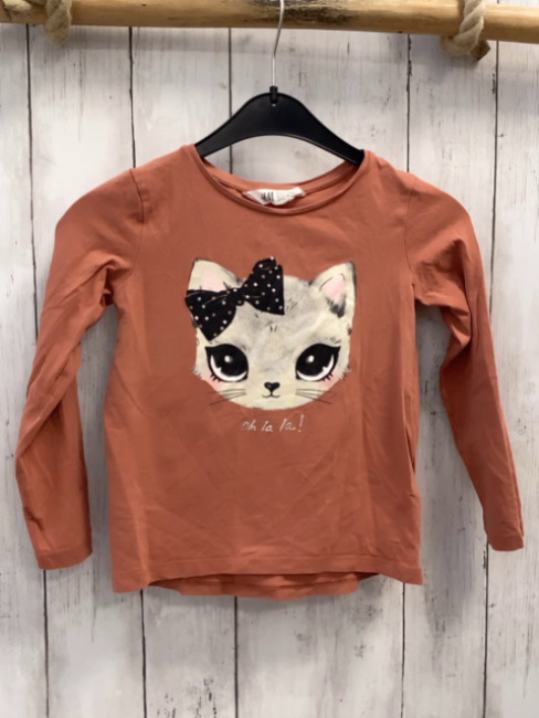 H&M  Langarmshirt  Gr. 110  lachs Tierkopf mit Schleife 