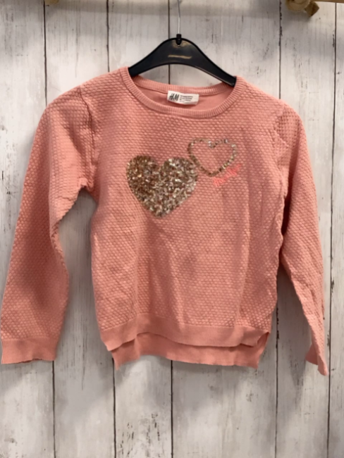 H&M  Pullover  Gr. 116  rosa Wabenmuster Pailettenherzen 