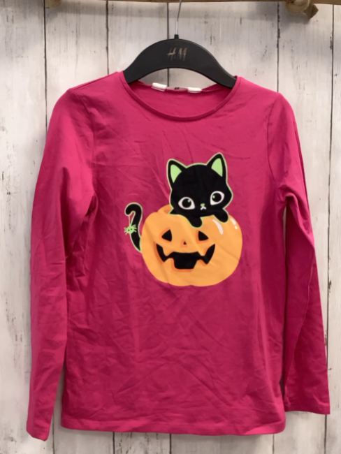 H&M  Langarmshirt  Gr. 140  pink Kürbis Katze 